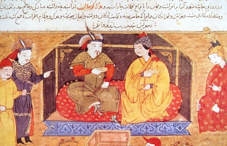 Möngke Khan at his court in Karakorum, where William of Rubruck observed debates between Christians, Muslims, and Buddhists.