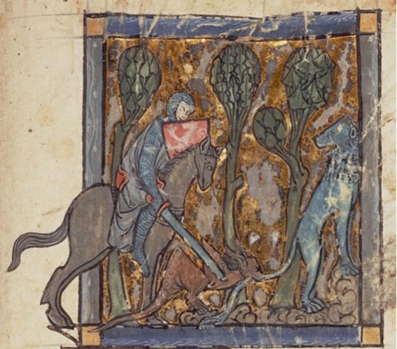 vain sauvant le lion (Manuscrit Garrett 125, folio 37r, vers 1295)