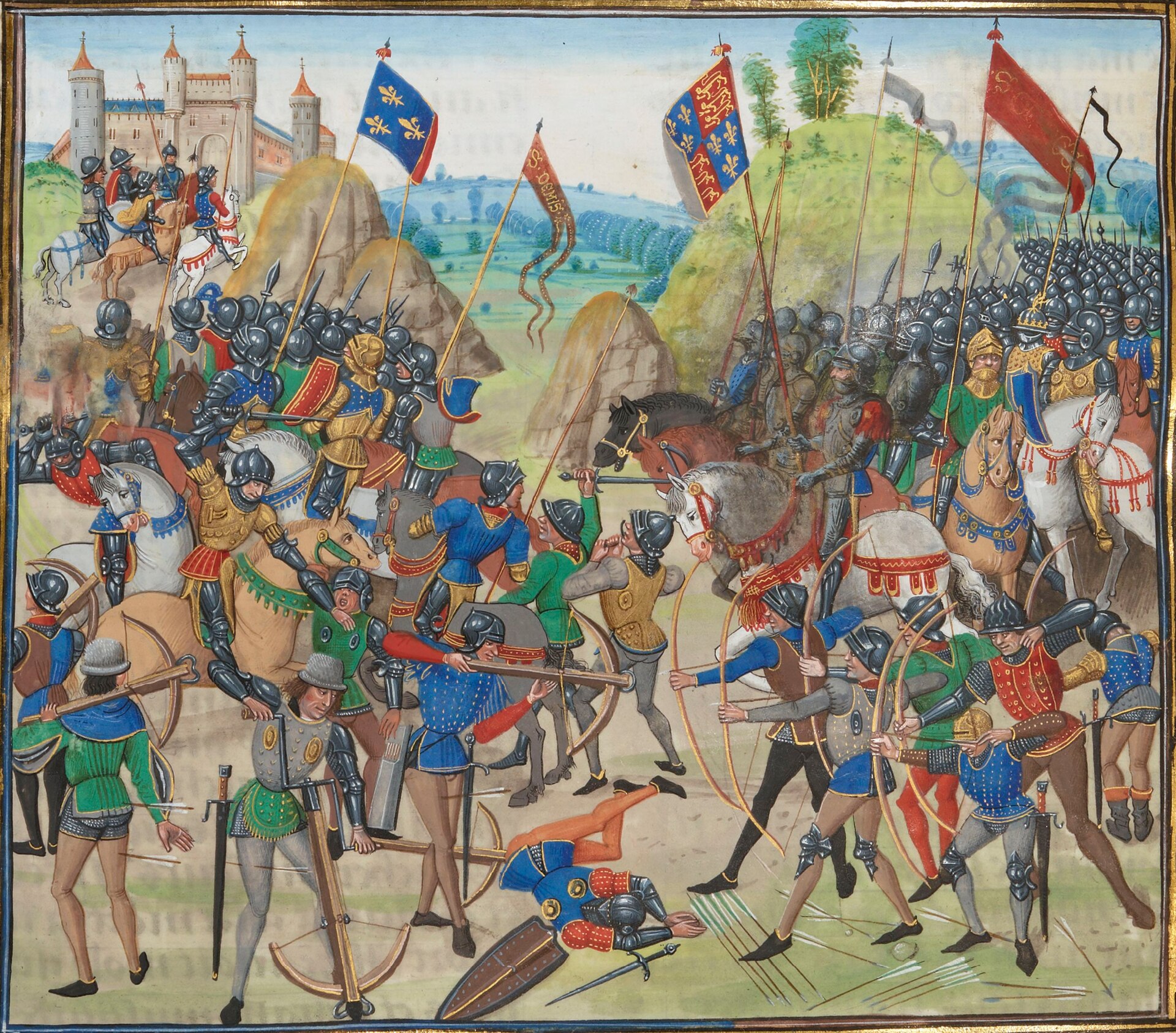 La bataille de Crécy pendant la guerre de Cent Ans, enluminure des Chroniques de Froissart